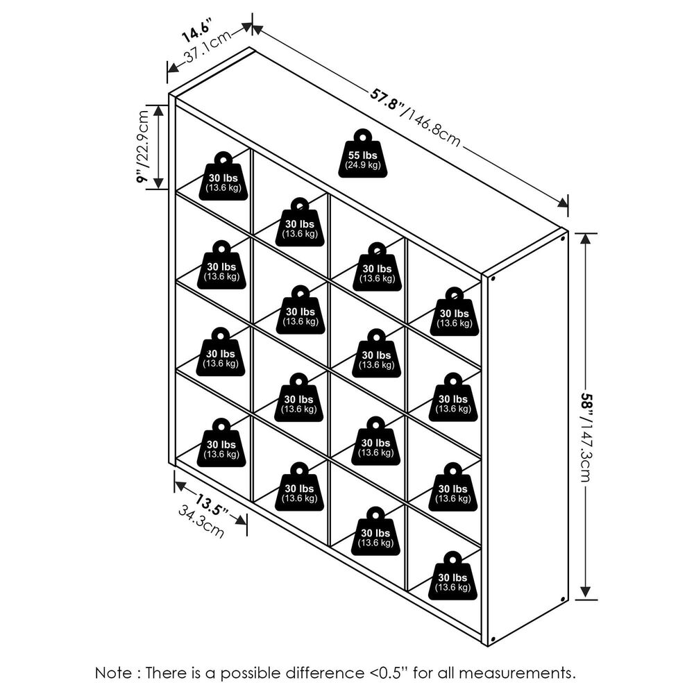 HOMLUX 16-Cube Reversible Open Back Bookshelf in White, , large