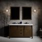 Lexora Home Marsyas 60" Double Bathroom Vanity in Brown with 2 cm White Cultured Marble Top and Rectangular Sinks, , large