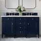 James Martin Brittany 60" Double Bathroom Vanity in Victory Blue with Single Hole 3 cm White Zeus Quartz Top and Rectangular Sinks, , large