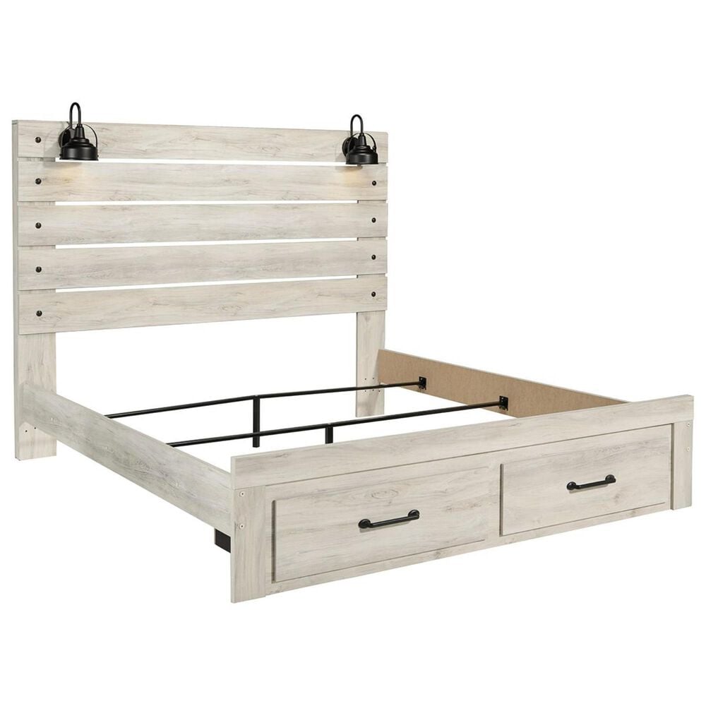 Ashley Cambeck King Storage Bed in Whitewash with Lighting, , large