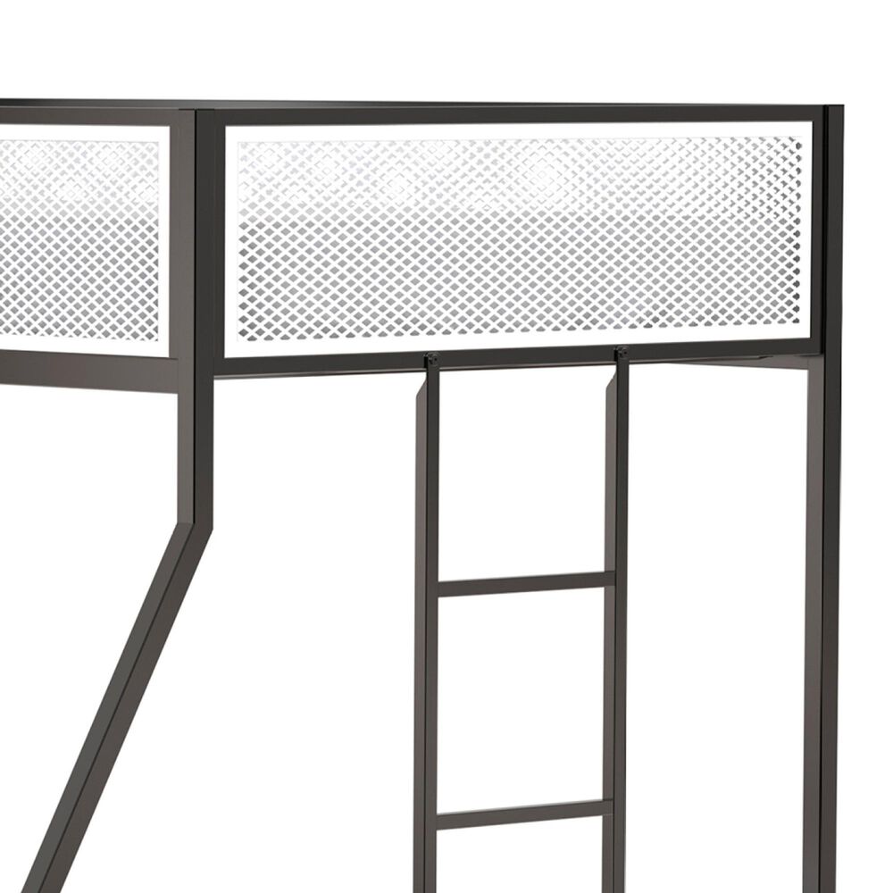 Hearth and Haven Adam Twin over Full Bunk Bed with White Mesh Guard Rail in Black, , large