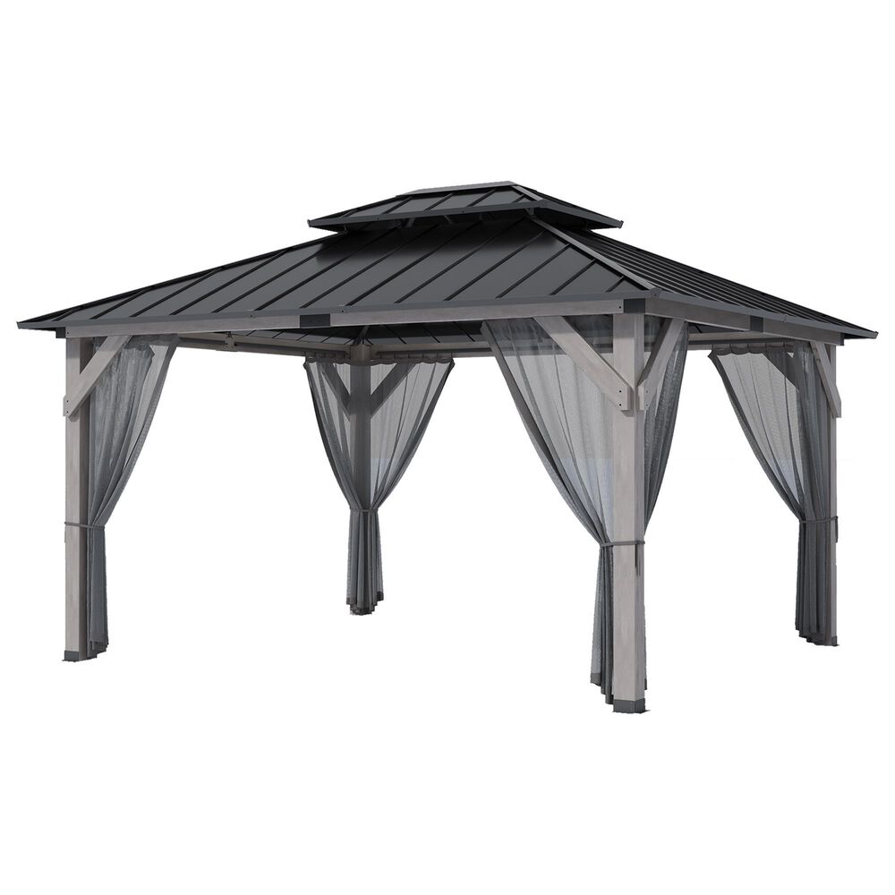HOMLUX 12" x 14" Patio Hardtop Gazebo with Wood Posts in Light Gray, , large