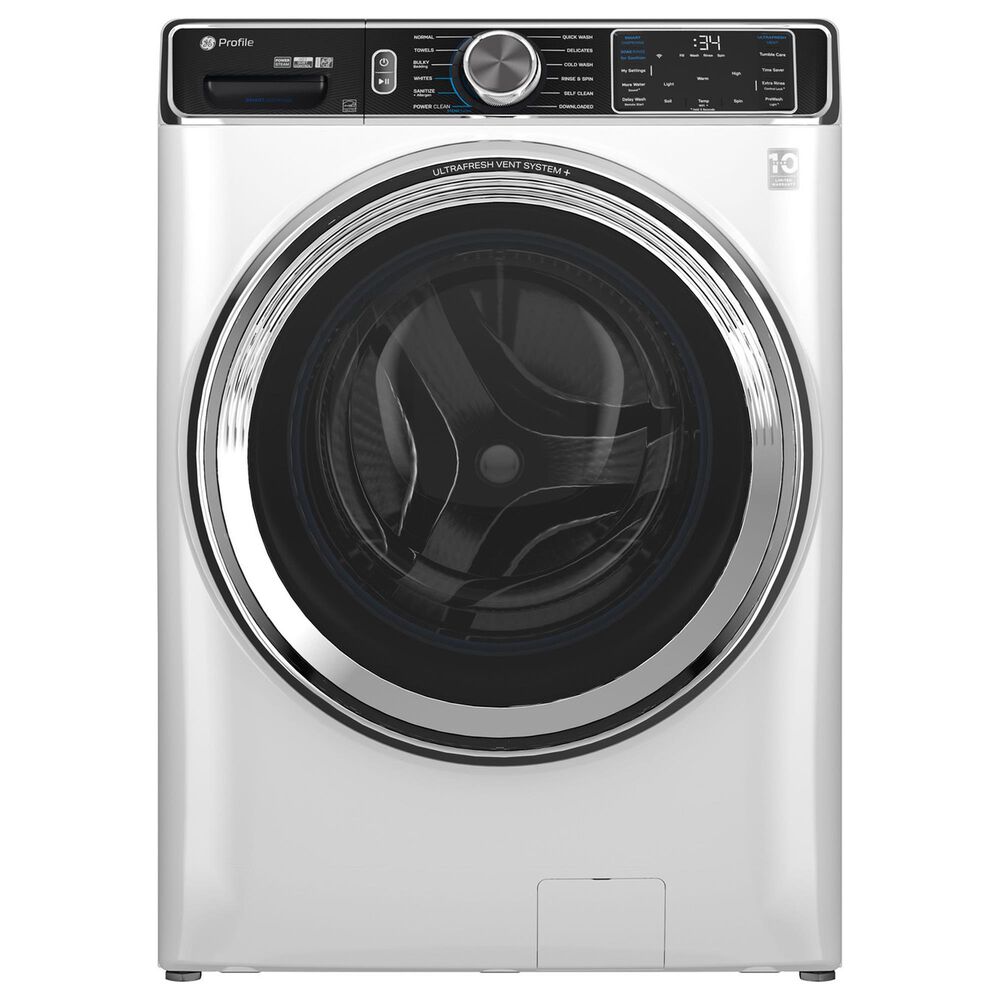 GE Profile 5.3 Cu. Ft. Front Load Washer and 7.8 Cu. Ft. Gas Dryer Laundry Pair in White and Chrome, , large