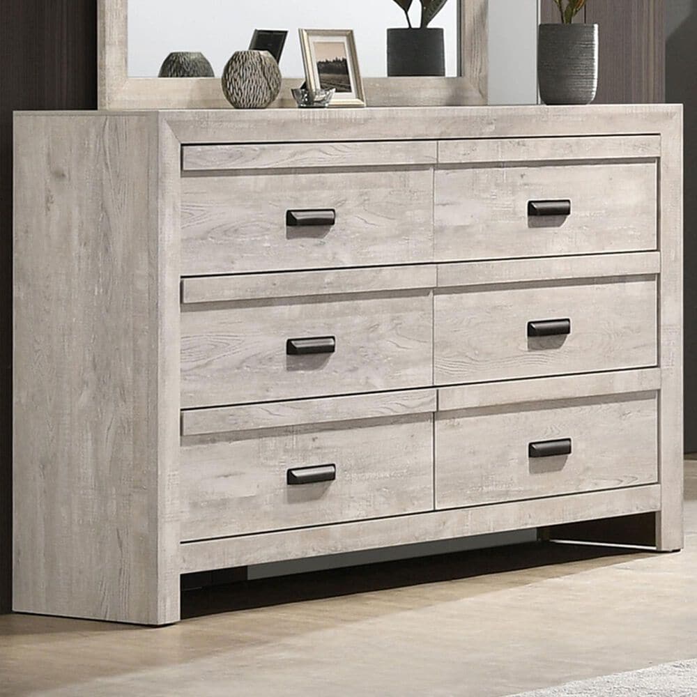 Crown Mark Valor 6-Drawer Dresser in Light Gray, , large