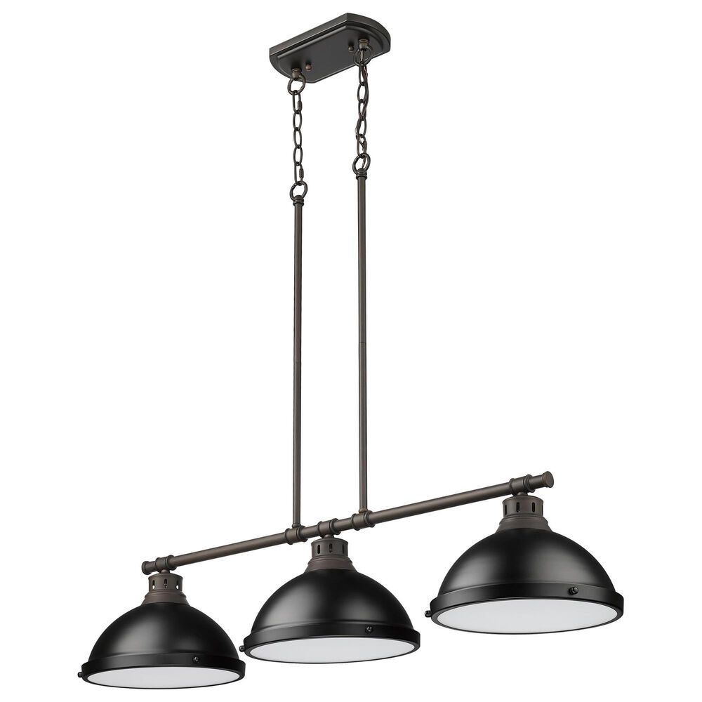 Golden Lighting Duncan 3-Light Pendant with Matte Black Shade in Rubbed Bronze, , large