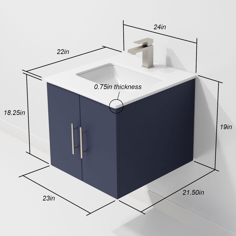 Lexora Home Geneva 24" Single Bathroom Vanity in Navy Blue with 2 cm White Cultured Marble Top and Rectangular Sink, , large