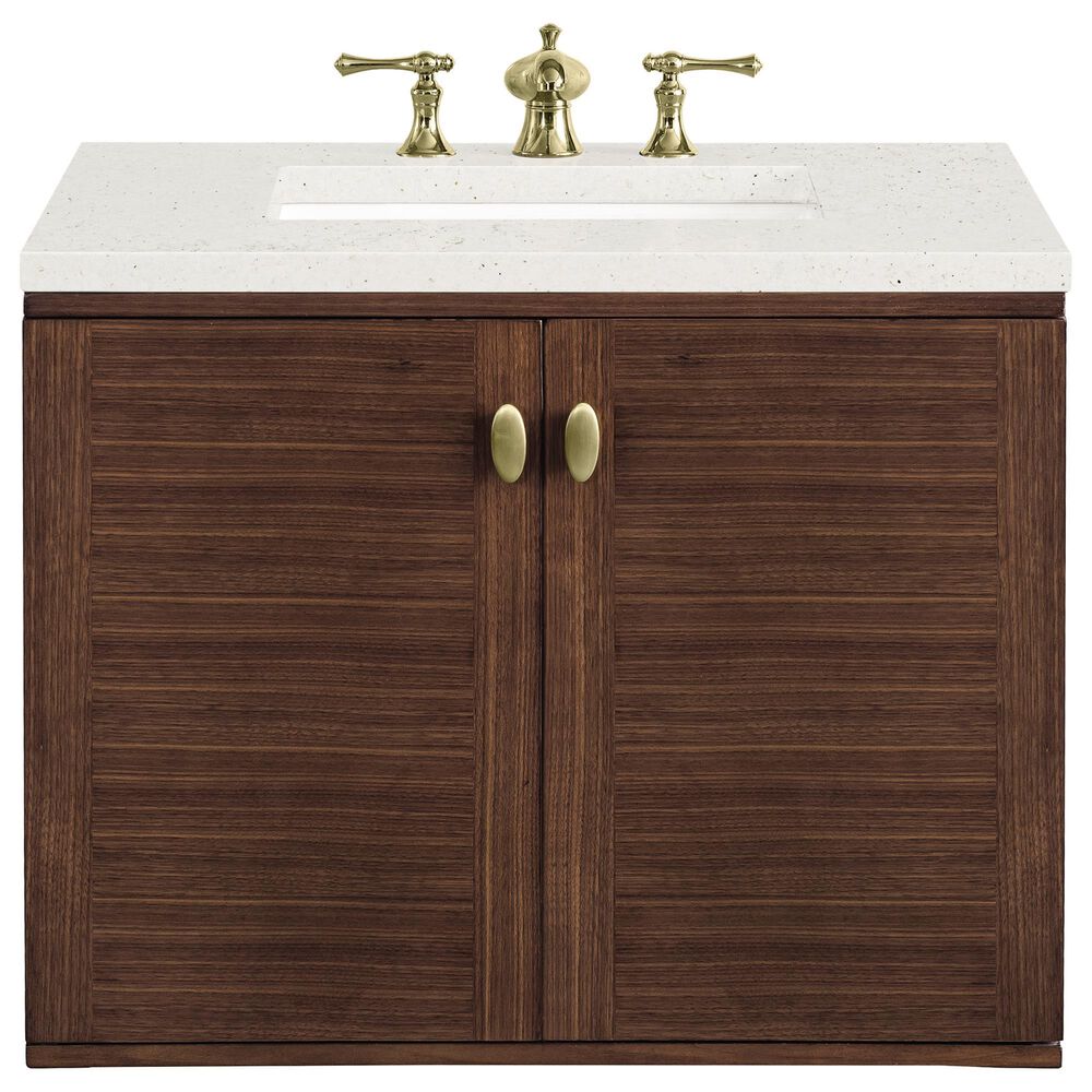 James Martin Vanities Amberly 30&quot; Single Bathroom Vanity in Mid-Century Walnut with 3 cm Lime Delight Quartz Top and Rectangular Sink, , large