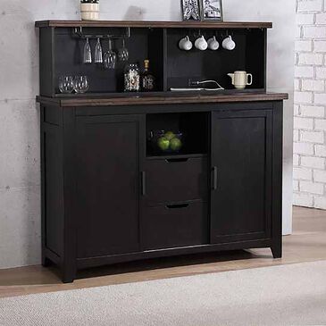 ECI FURNITURE Ashford Coffee Bar with Hutch in Walnut and Black, , large