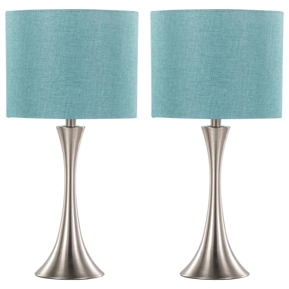 LumiSource Lenuxe 24" Metal Table Lamp with Turquoise Linen Shade in Brushed Nickel (Set of 2), , large
