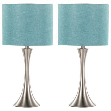 LumiSource Lenuxe 24" Metal Table Lamp with Turquoise Linen Shade in Brushed Nickel (Set of 2), , large