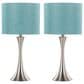 LumiSource Lenuxe 24" Metal Table Lamp with Turquoise Linen Shade in Brushed Nickel (Set of 2), , large