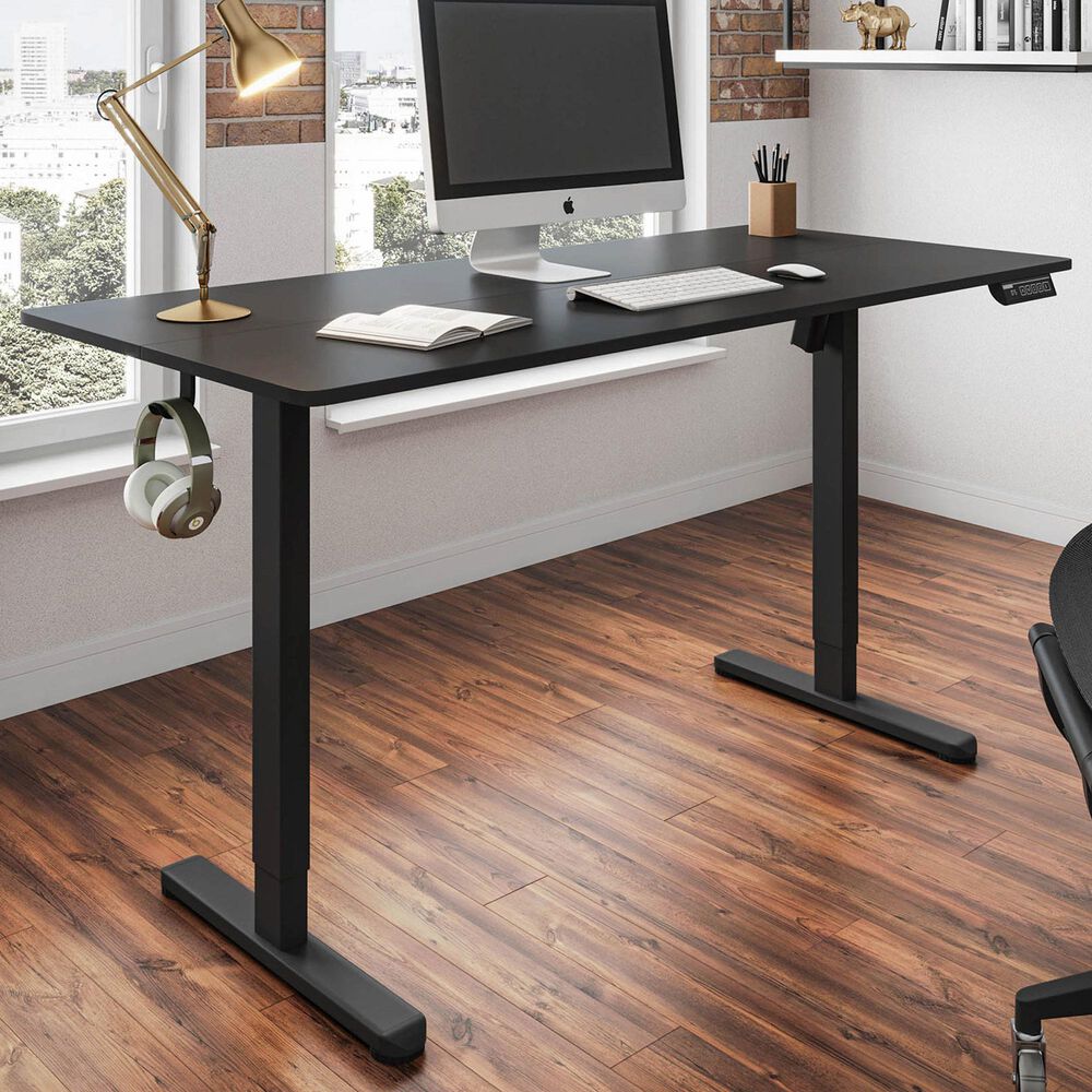 Rta Products Llc Zenith Electric Height Adjustable Sit-to-Stand Desk in Black, , large