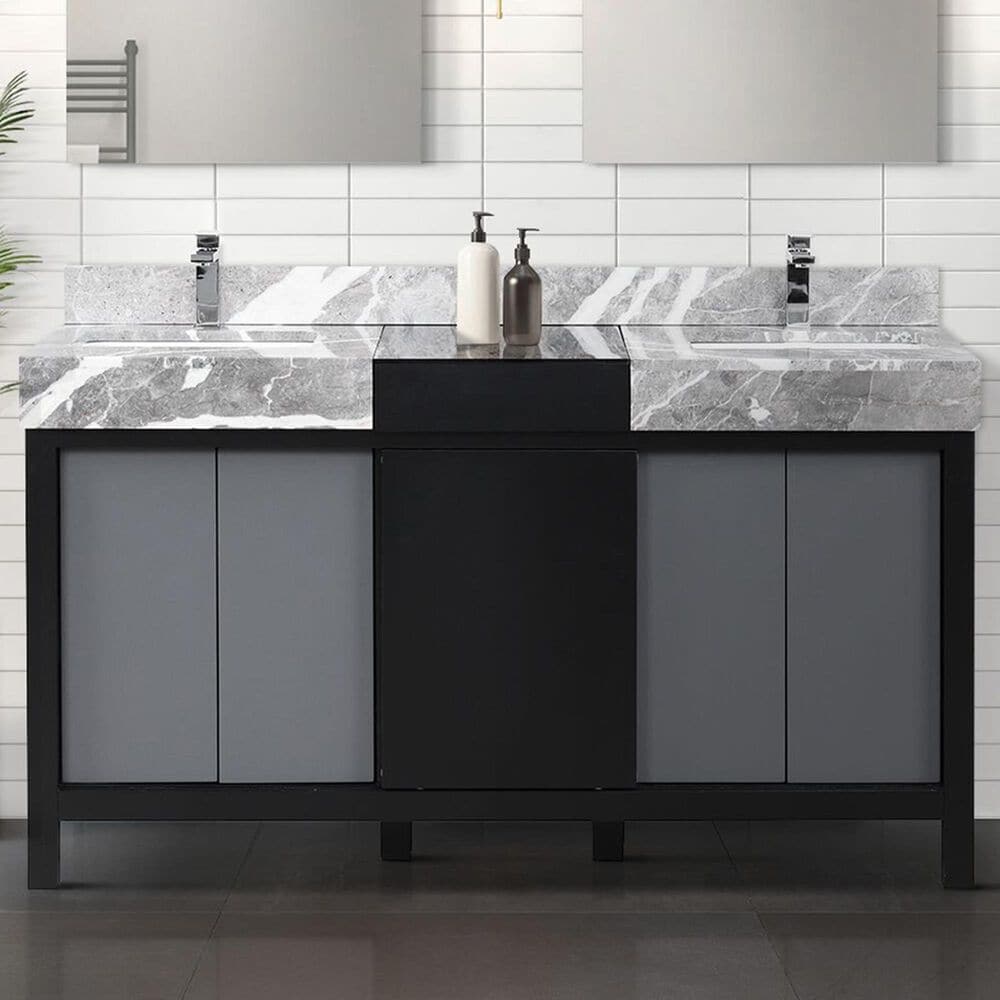 Lexora Home Zilara 60&quot; Double Bathroom Vanity in Black and Grey with 11 cm Castle Grey Marble Top and Rectangular Sinks, , large