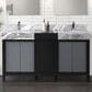 Lexora Home Zilara 60" Double Bathroom Vanity in Black and Grey with 11 cm Castle Grey Marble Top and Rectangular Sinks, , large