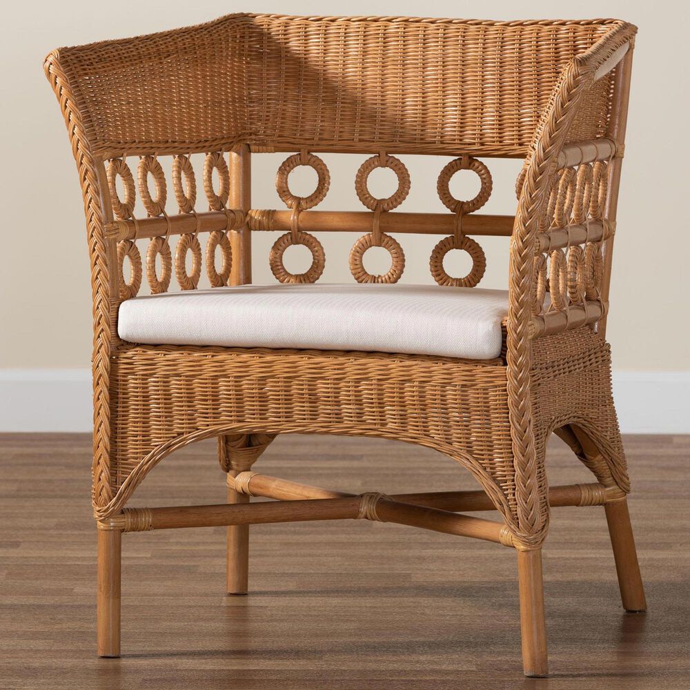 Baxton Studio Oxford Rattan Arm Chair in White, , large