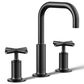 Kohler Purist Widespread Bathroom Sink Faucet with Cross Handles and High Gooseneck Spout in Matte Black, , large