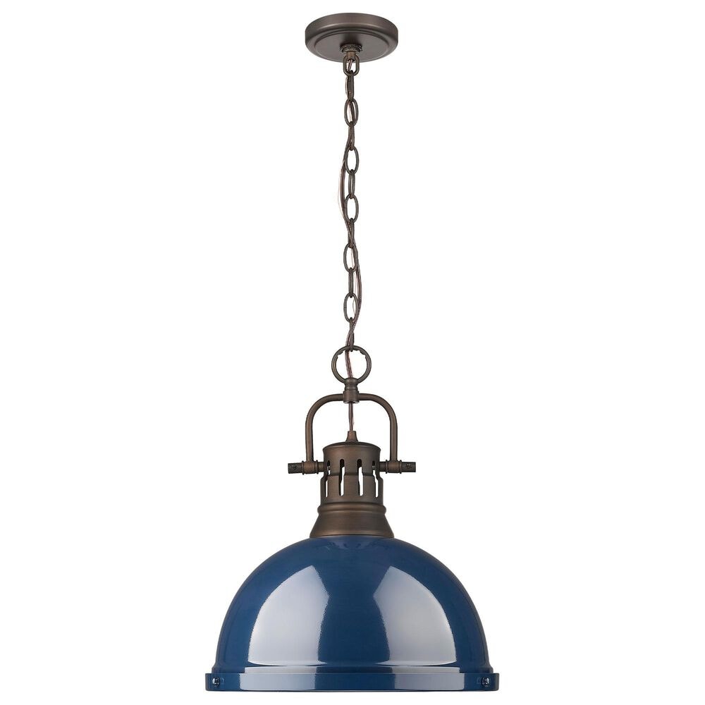 Golden Lighting Duncan 1-Light Pendant with Chain and Matte Navy Shade in Rubbed Bronze, , large