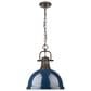 Golden Lighting Duncan 1-Light Pendant with Chain and Matte Navy Shade in Rubbed Bronze, , large