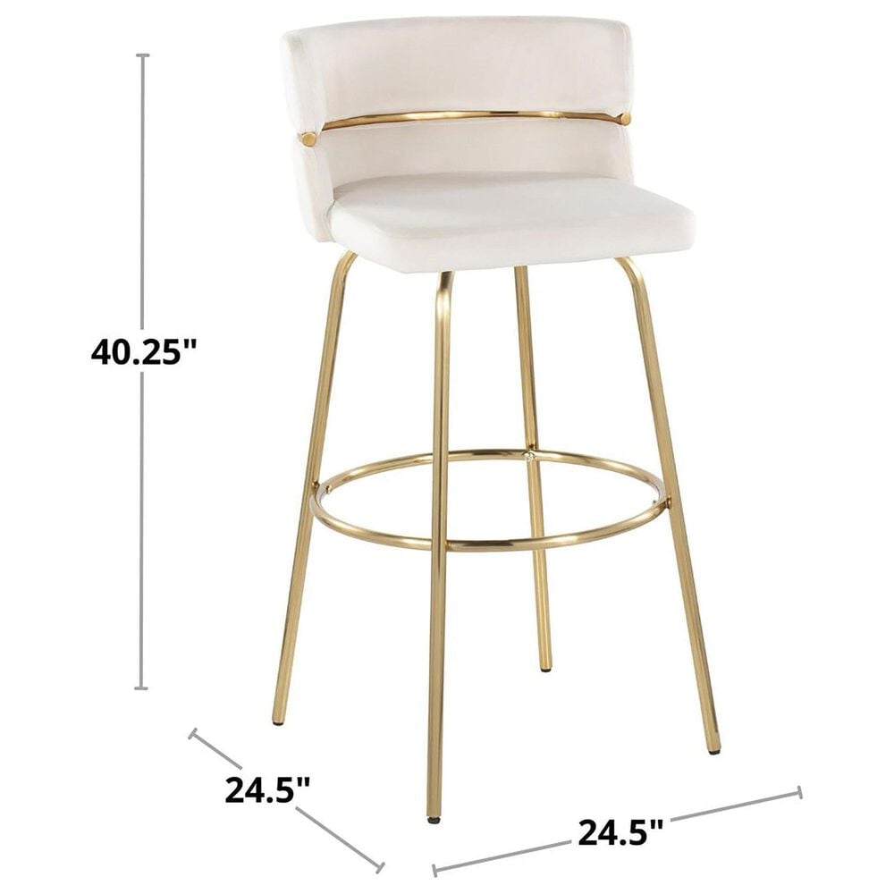 LumiSource Cinch 30" Swivel Barstool with White Upholstery in Gold (Set of 2), , large