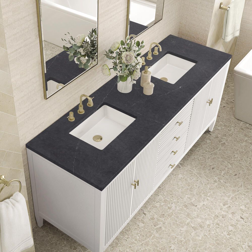 James Martin Vanities Myrrin 72&quot; Double Vanity in Bright White with 3 cm Charcoal Soapstone Quartz Top, , large