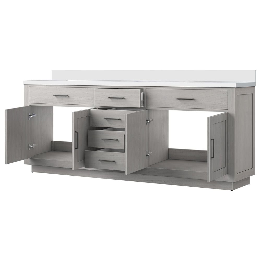 Lexora Home Abbey 84&quot; Double Bathroom Vanity in White Oak with 2 cm White Quartz Top and Rectangular Sinks, , large