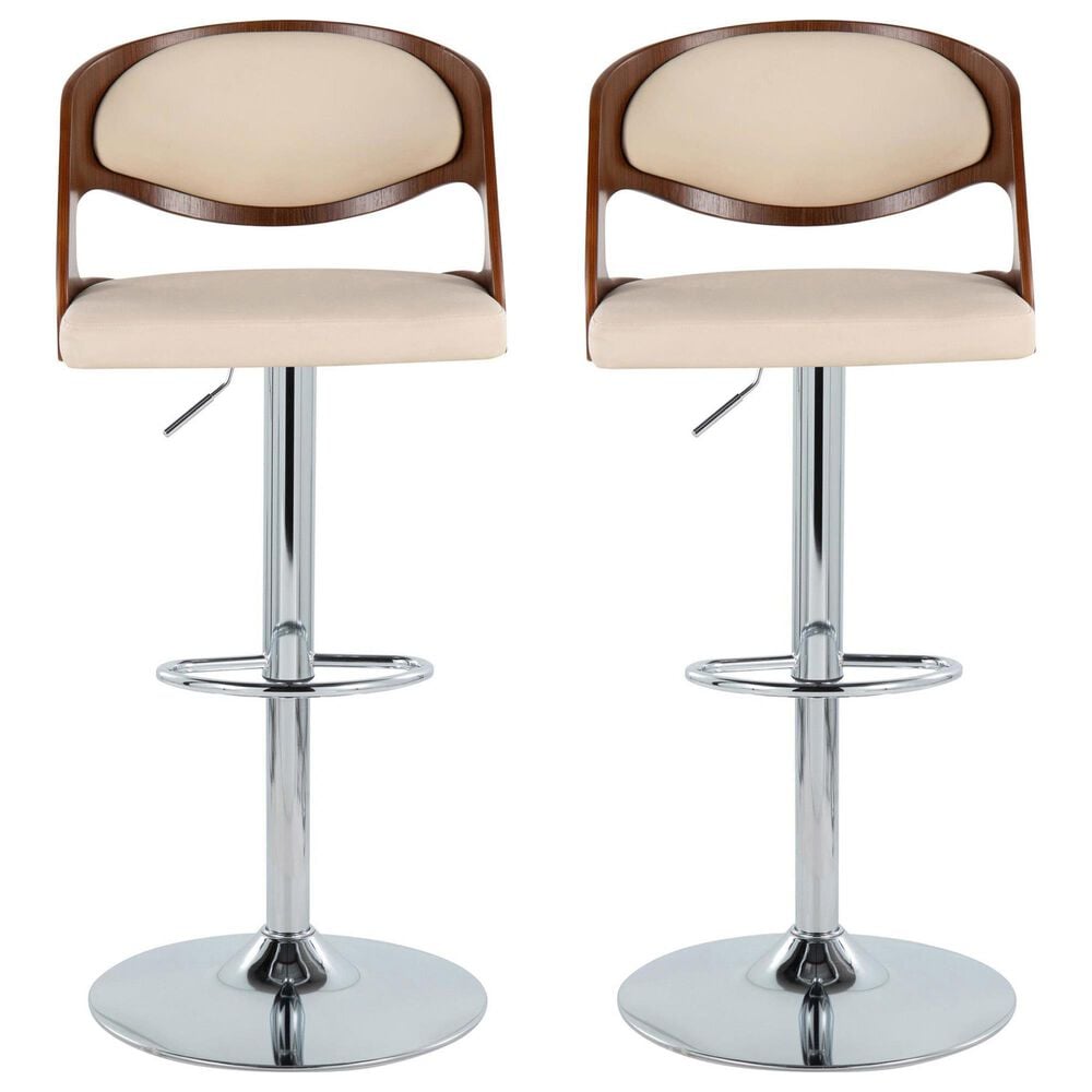 Lumisource Pino Adjustable Swivel Barstool with Cream Cushion in Chrome and Walnut &#40;Set of 2&#41;, , large