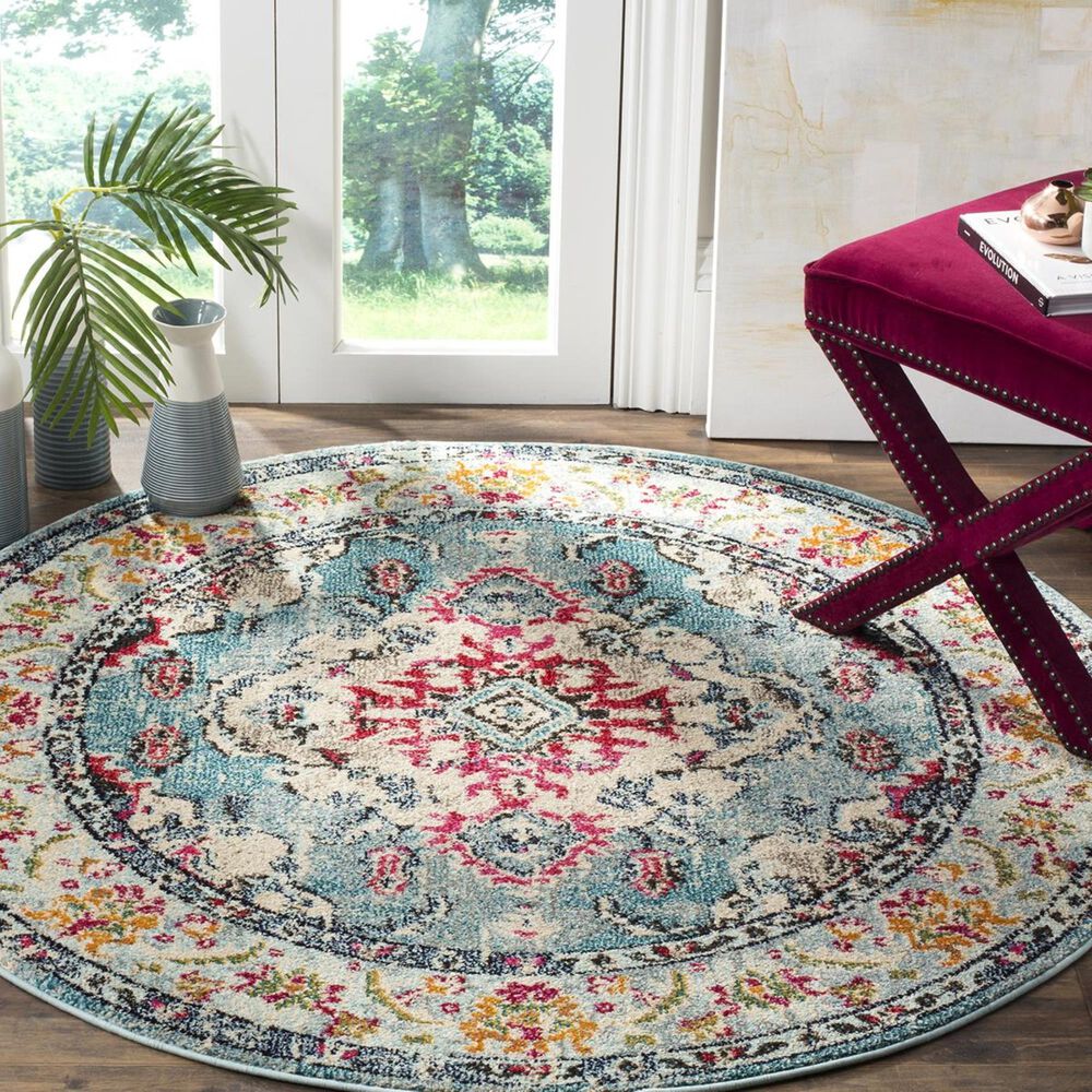 Safavieh Monaco MNC243J-3R 3" Round Light Blue/Fuchsia Area Rug, , large