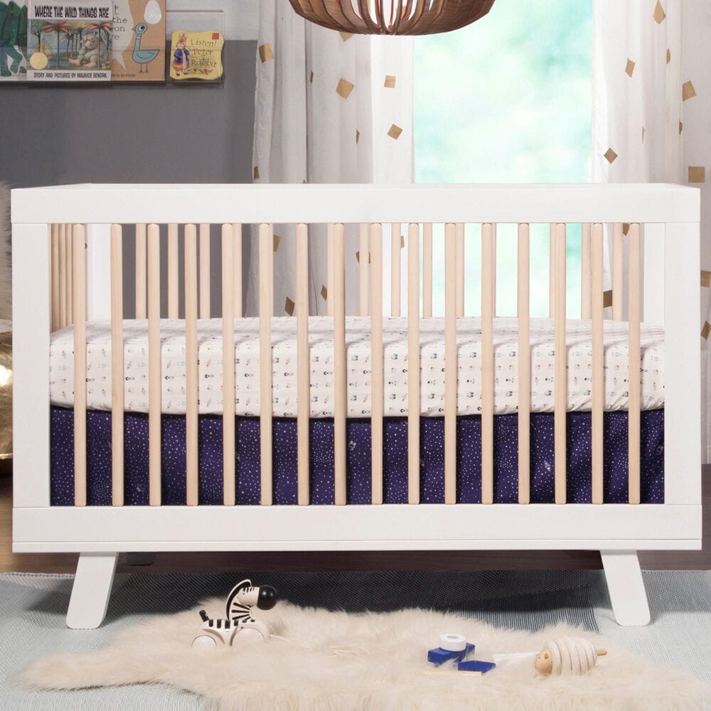 Babyletto Hudson 3-In-1 Convertible Crib and Toddler Conversion Kit in White and Washed Natural, , large