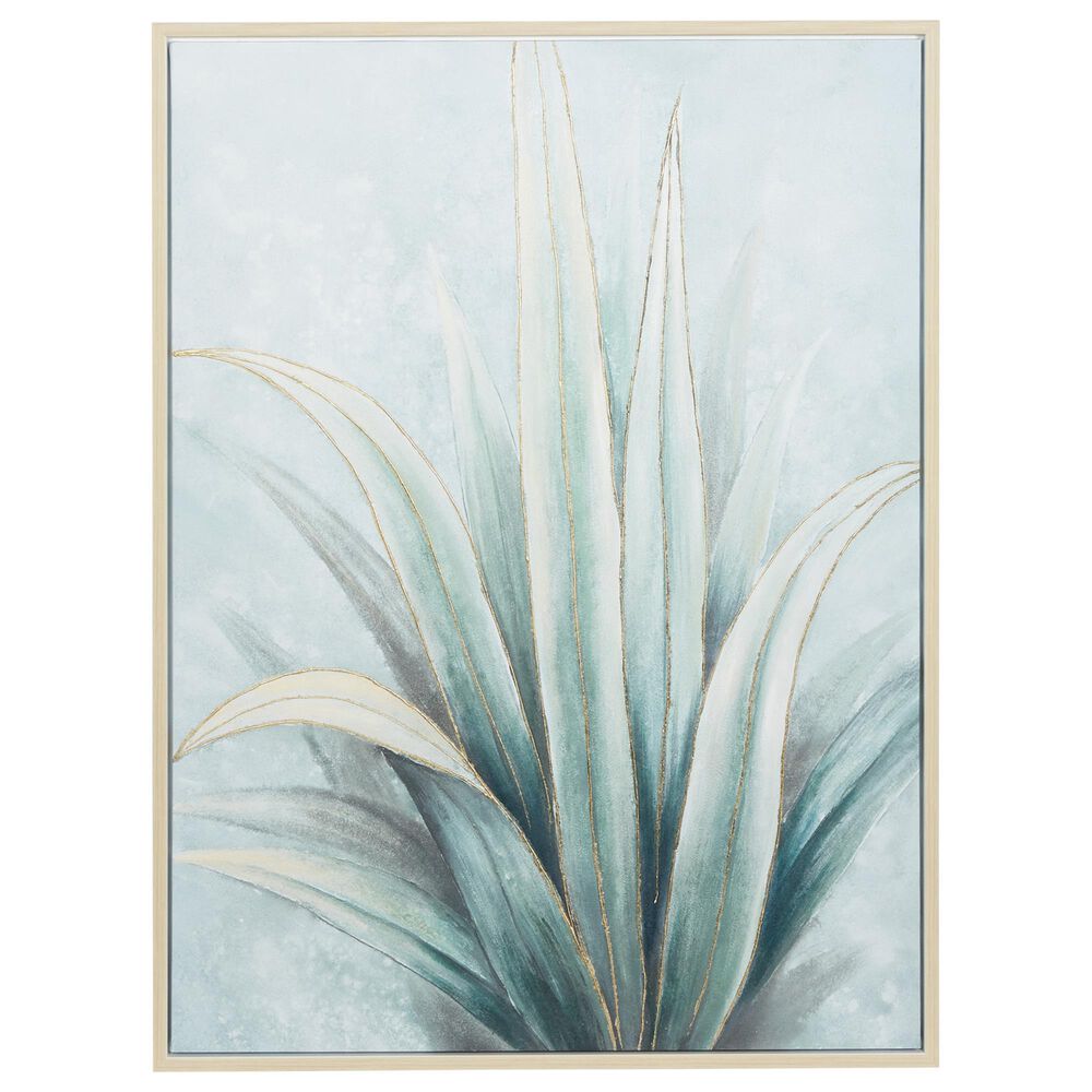 Maple and Jade 47" x 36" Coastal Leaves Framed Wall Art in Green and Blue, , large