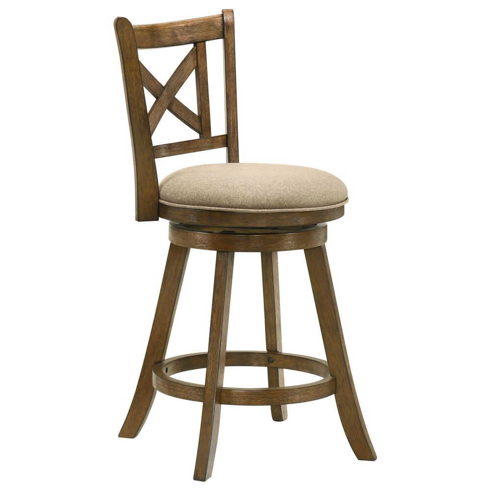 Armen Living Kodi Swivel Counter Height Stool with Light Scone Upholstery in Sepia Brown, , large
