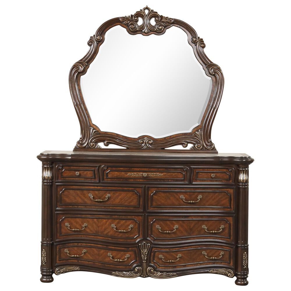 New Heritage Design Belle Notte Dresser and Mirror in Mahogany, , large