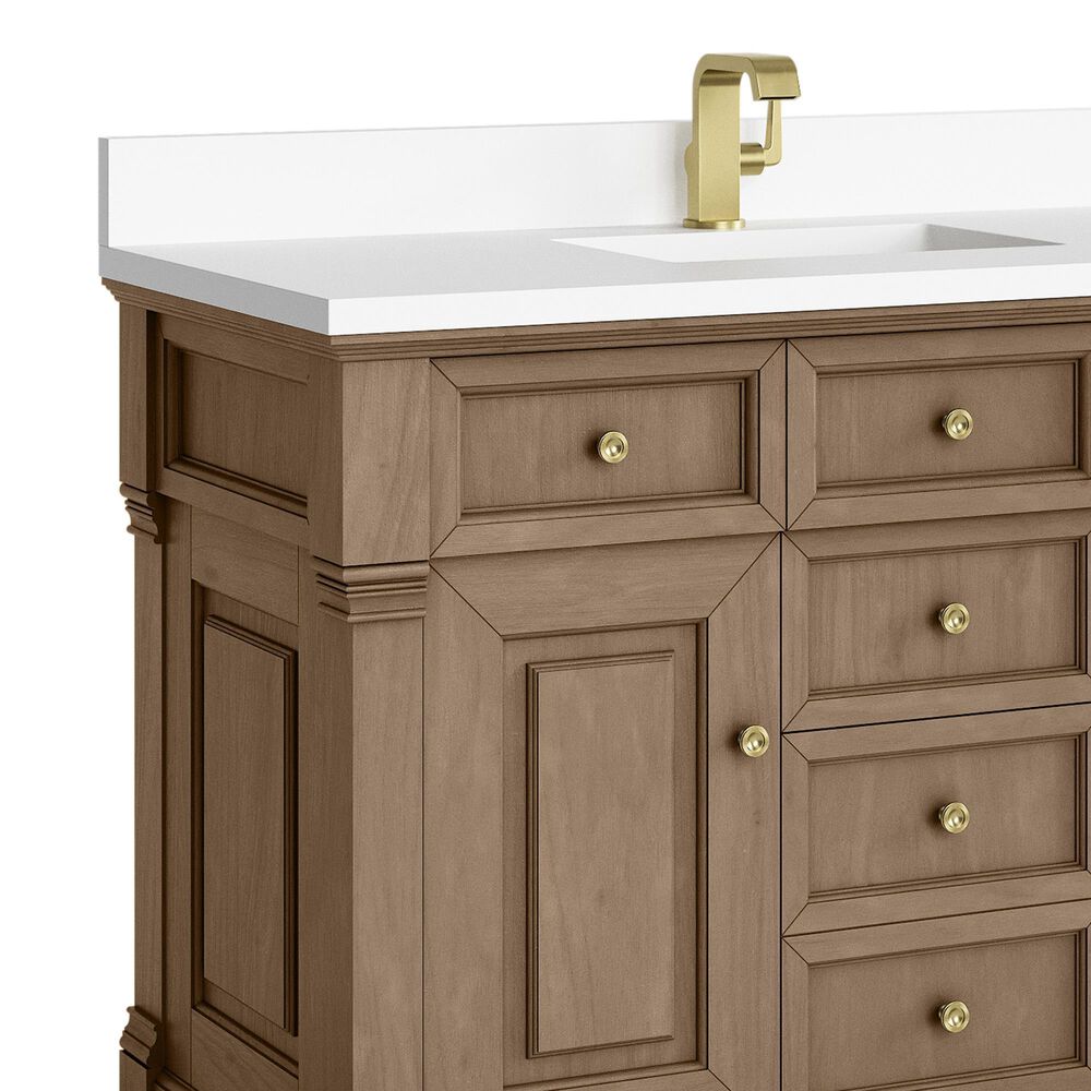 James Martin Vanities Brookfield 48&quot; Single Bathroom Vanity in Pecan with Single Hole 3 cm White Zeus Quartz Top and Rectangular Sink, , large