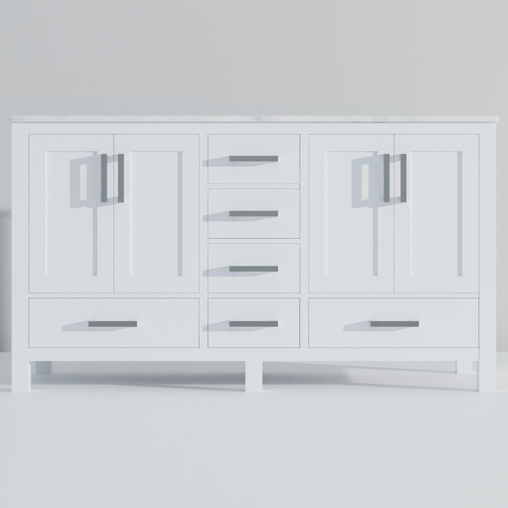 Lexora Home Jacques 60&quot; Double Bathroom Vanity in White with 2 cm White Carrara Marble Top and Rectangular Sinks, , large
