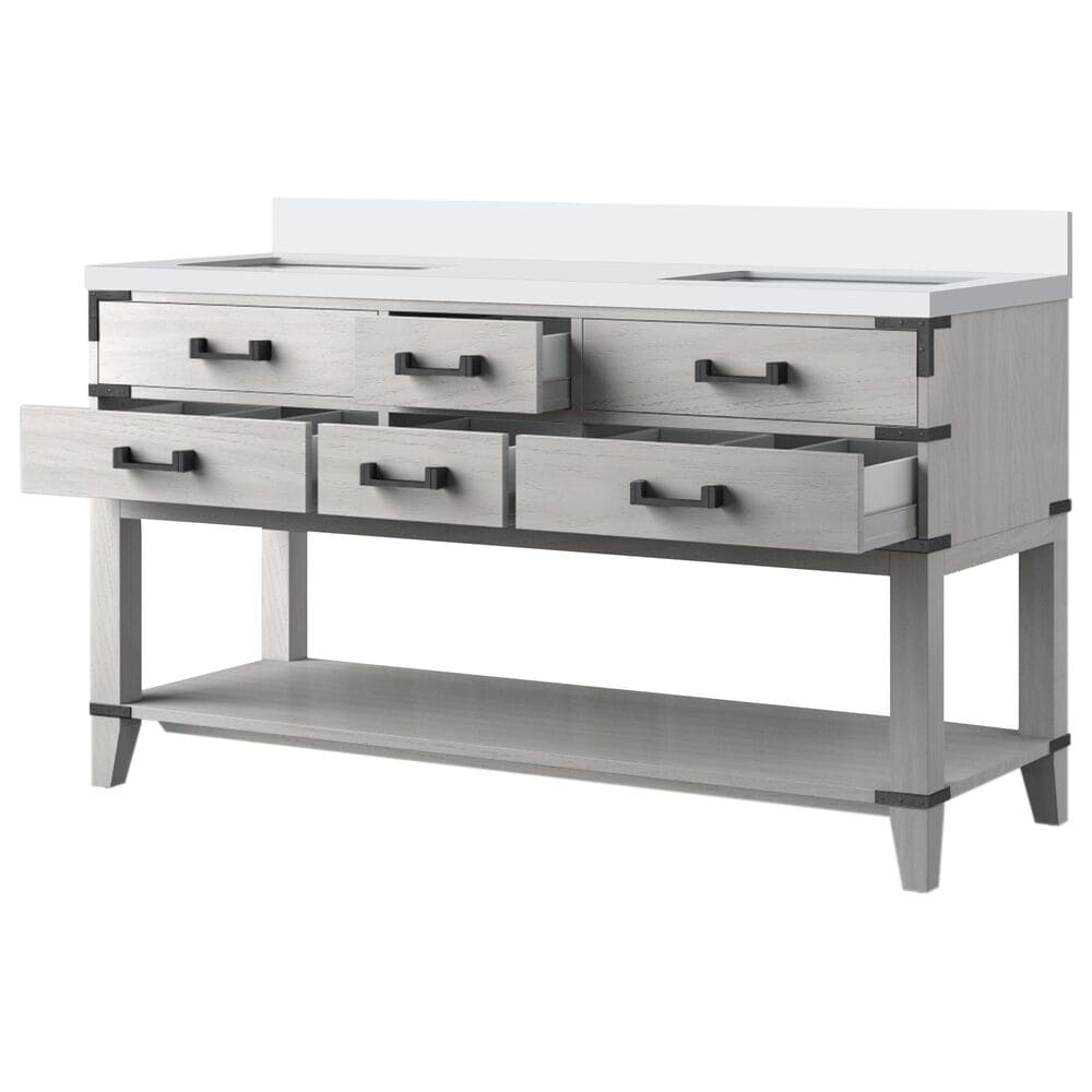 Lexora Home Norwalk 60&quot; Double Bathroom Vanity in White Oak with White Cultured Marble Top  and Rectangle Sink, , large