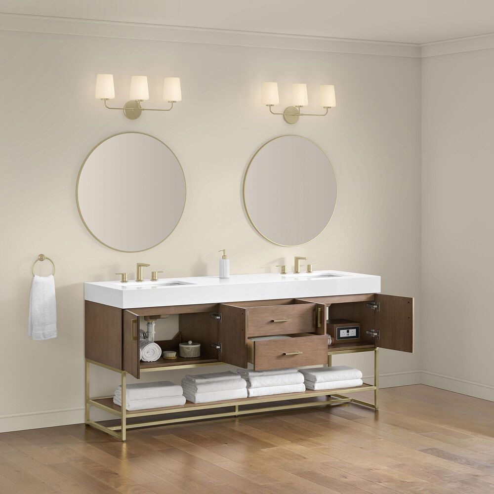 37B Mauri 72" Double Bathroom Vanity with Metal Base in Walnut Drift with High-Profile 4" White Composite Stone Top, , large