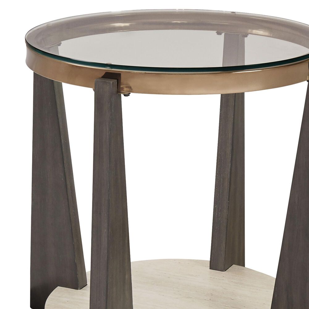 Ashley Frazwa Round End Table in Grayish Brown, Gold and Clear, , large