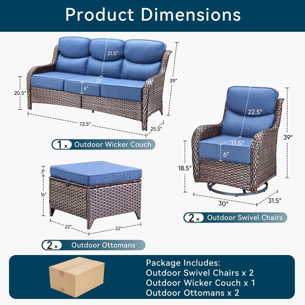 Sunwell Garden 5-Piece Conversation Set in Navy, , large