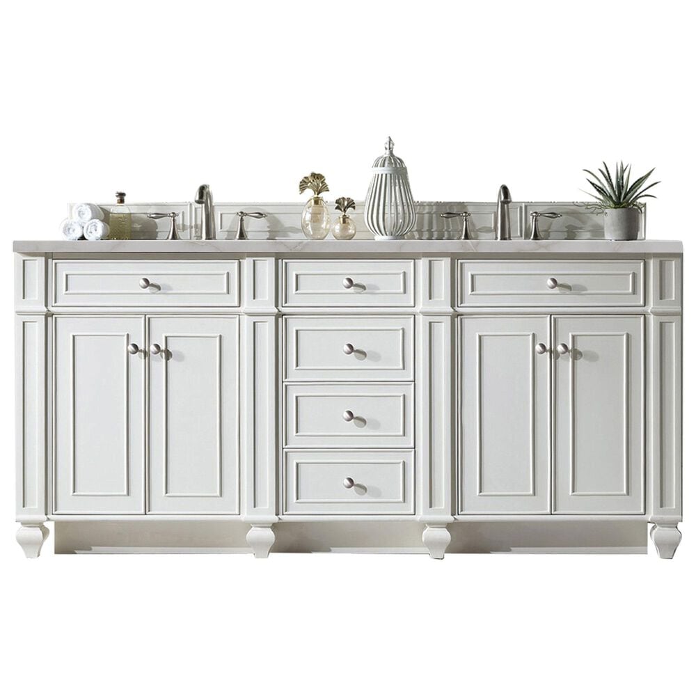 James Martin Vanities Bristol 72" Double Bathroom Vanity in Bright White with 3 cm Eternal Jasmine Pearl Silestone Top, Rectangular Sinks and FreePower Wireless Charger, , large