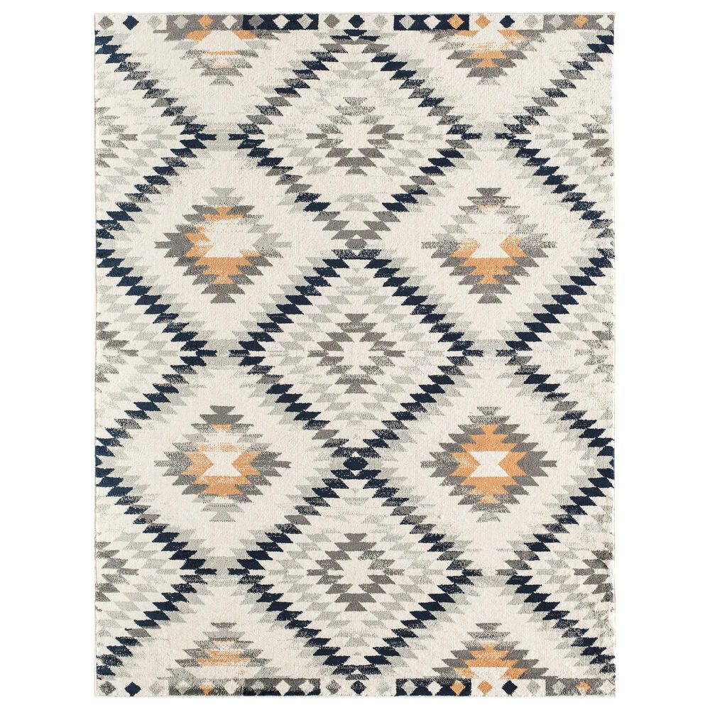 Rugs America Bodrum Kilim 10" x 14" Ivory, Graphite, Dark Blue and Gold Area Rug, , large