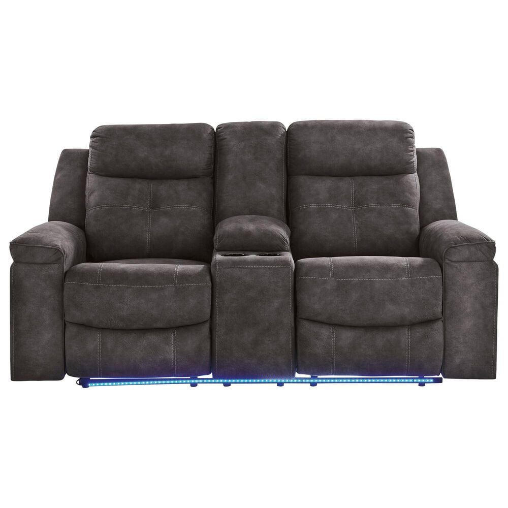 Ashley Brysonview Manual Double Reclining Loveseat with Console in Charcoal, , large