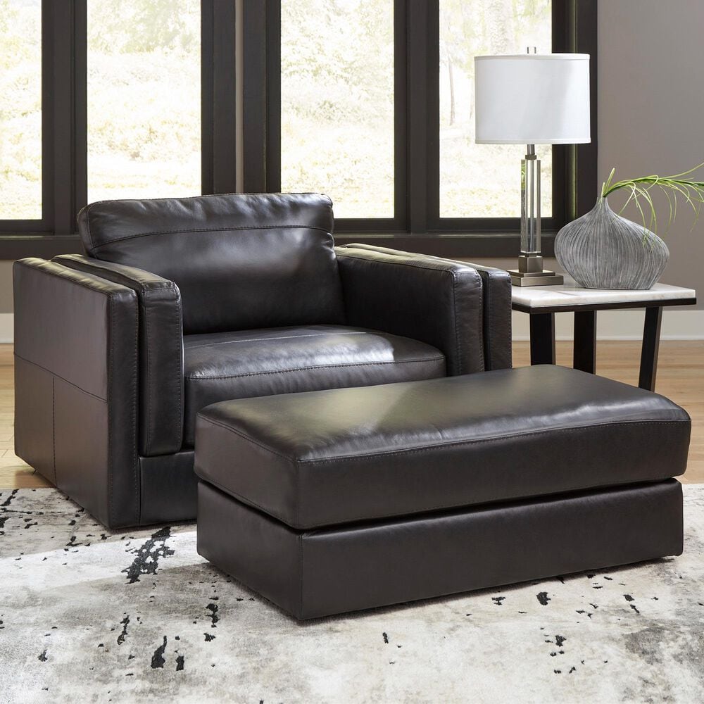 Ashley Amiata Stationary Chair and a Half with Ottoman Set in Onyx, , large