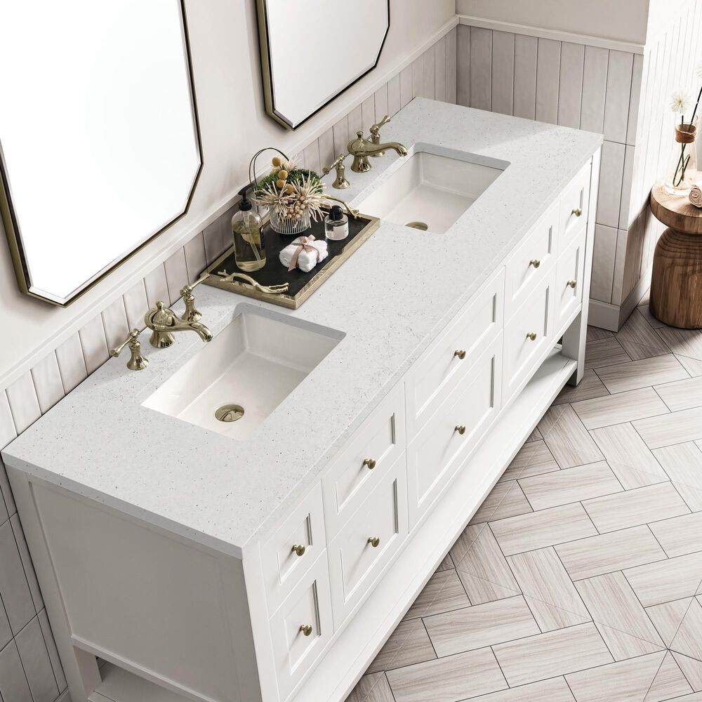 James Martin Vanities Breckenridge 72&quot; Double Bathroom Vanity in Bright White with 3 cm Lime Delight Quartz Top and Rectangular Sinks, , large