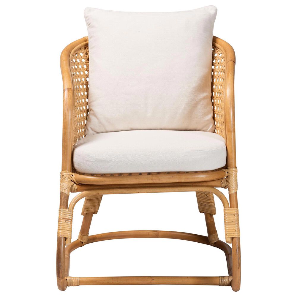 Baxton Studio Niko Patio Arm Chair with Light Honey Rattan in White, , large