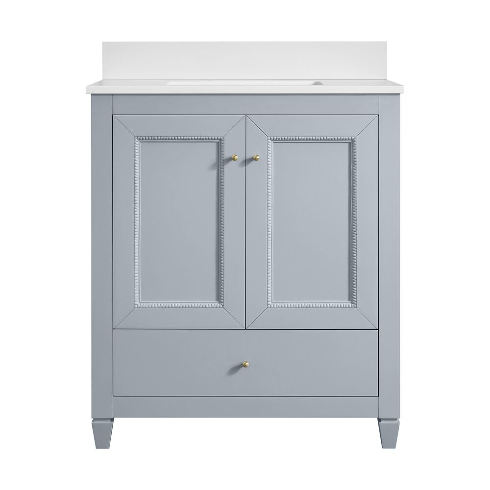 37B Claudine 30" Single Bathroom Vanity in Soft Blue with Glossy White Composite Stone Top and Backsplash, , large