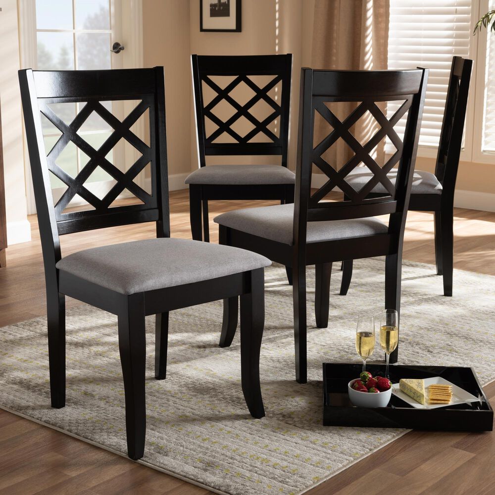 Baxton Studio Verner Side Chair with Grey Cushion in Espresso Brown (Set of 4), , large