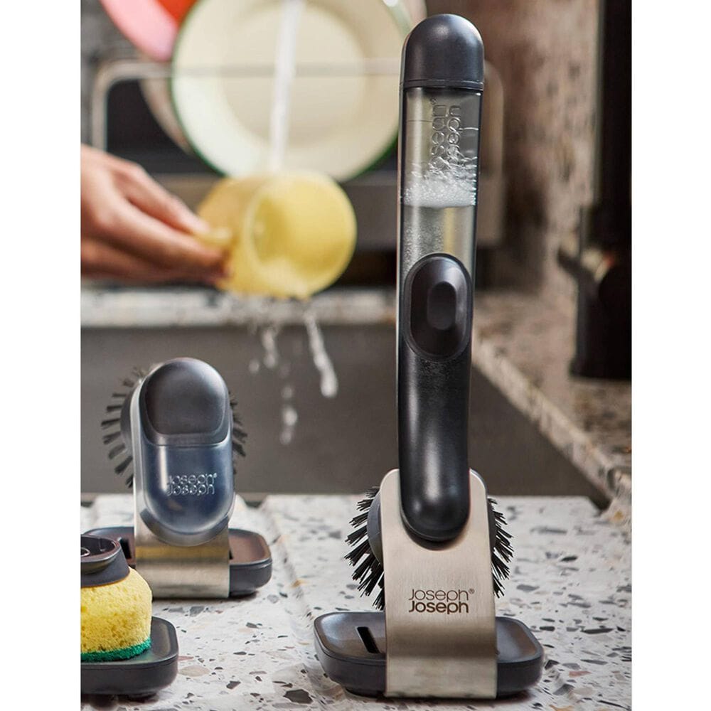 Joseph Joseph SinkTech Soap Dispensing Washing Up Brush with Replacement Head in Clear and Black, , large