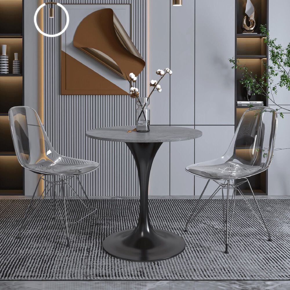 Leisuremod LeisureMod Verve Collection 27 Round Dining Table, Black Base with Sintered Stone Grey Top, , large