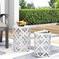 Hearth and Haven Outdoor End Table with Floral Pattern in White (Set of 2), , large