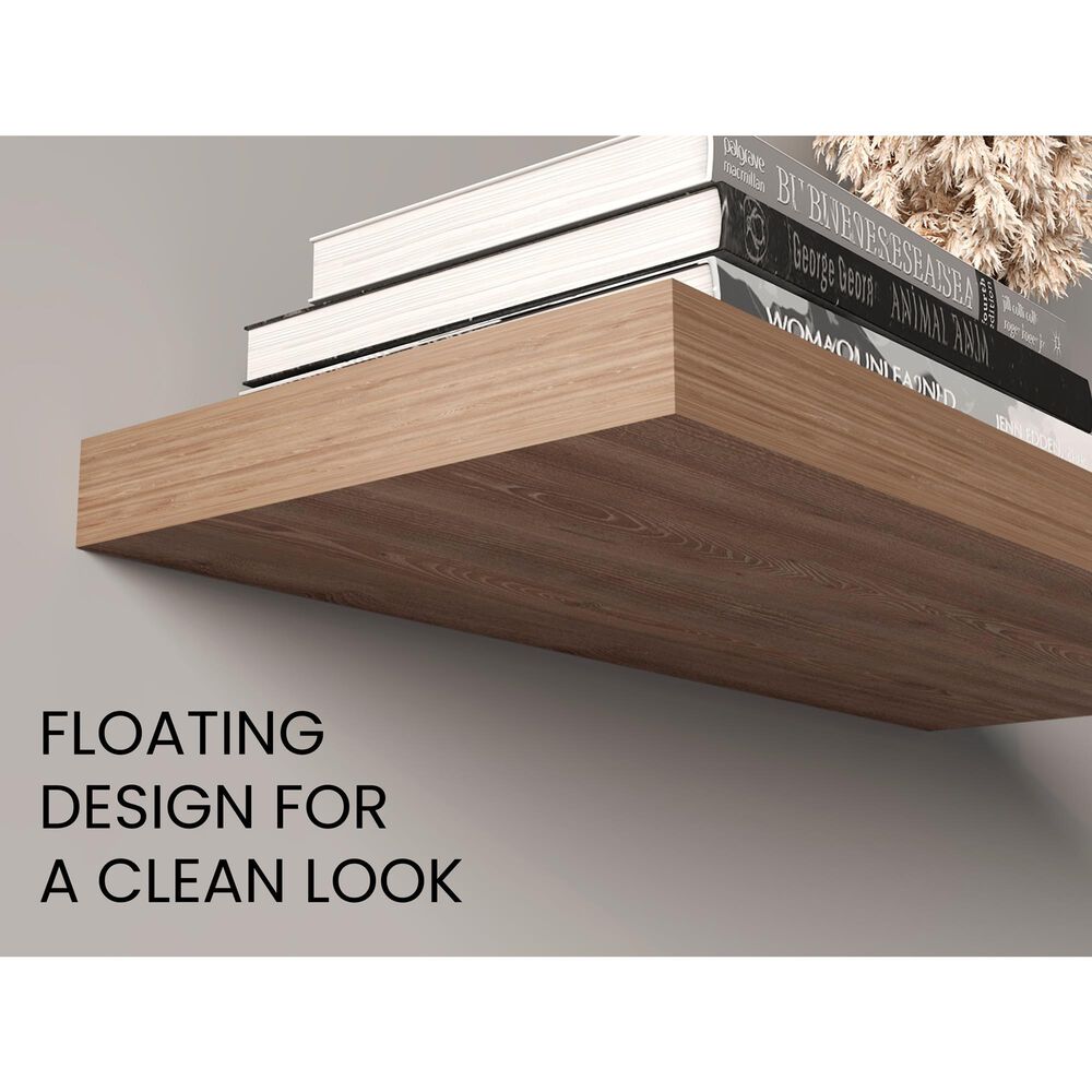 Hearth and Haven Ecco32" Floating Wall Shelf in Light Brown (Set of 2), , large