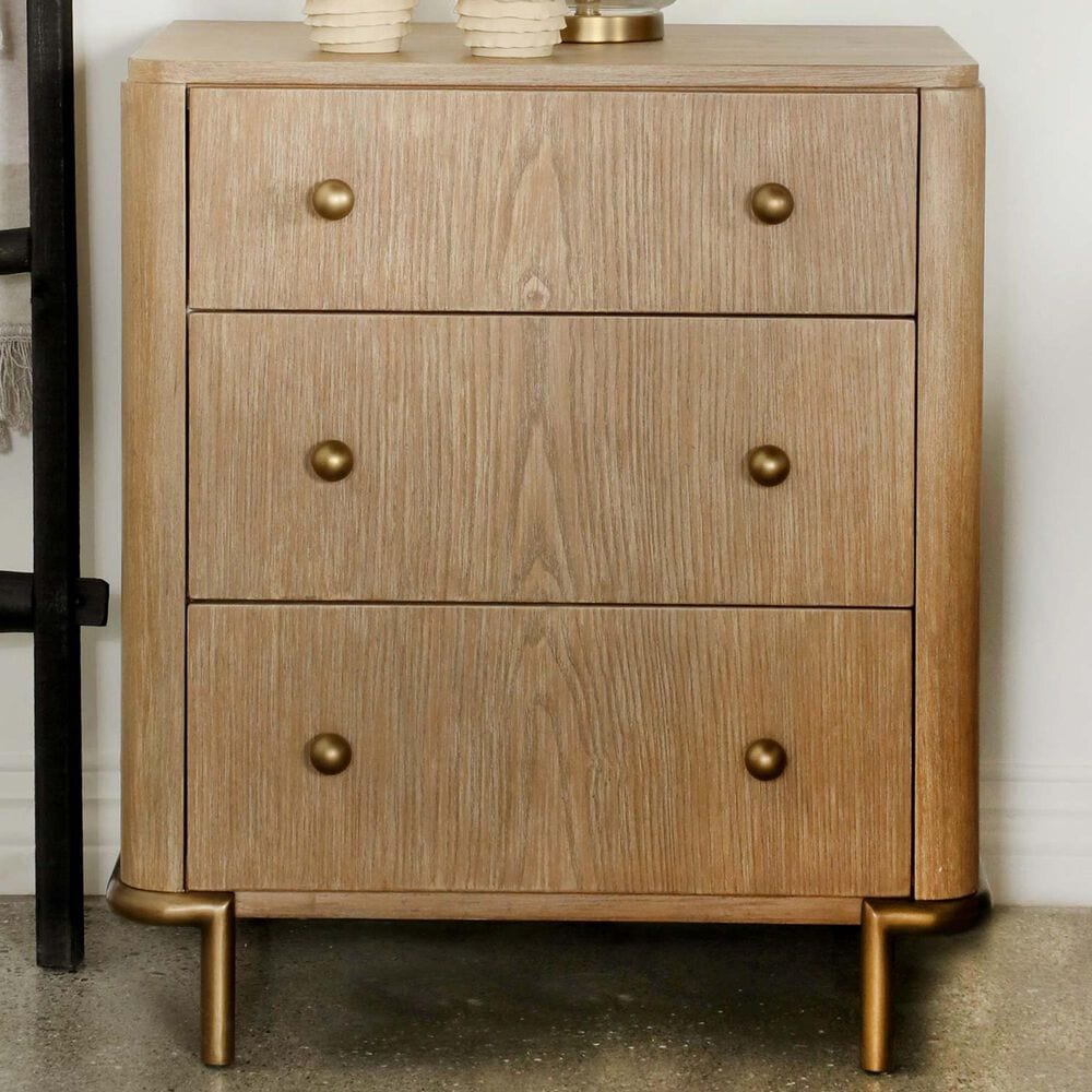 Pacific Landing Arini 3-Drawer Nightstand in Sand Wash and Aged Brass, , large